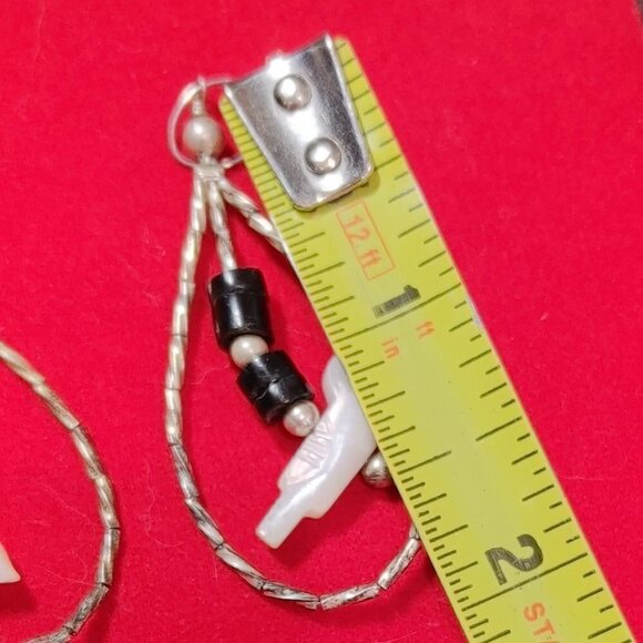 Native American Sterling Fetish Mother Of Pearl Birds Liquid Silver Hoop Earings - Picture 3 of 3